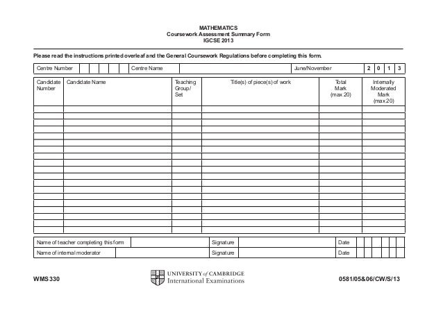coursework assessment summary form